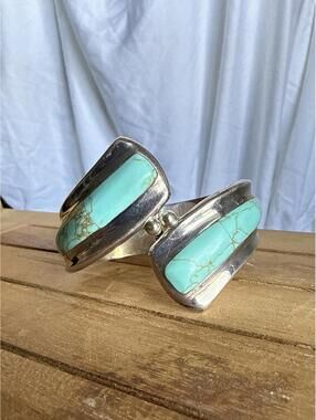 Rare HOB House of Bangles Sterling Turquoise Inlay Cuff Bracelet